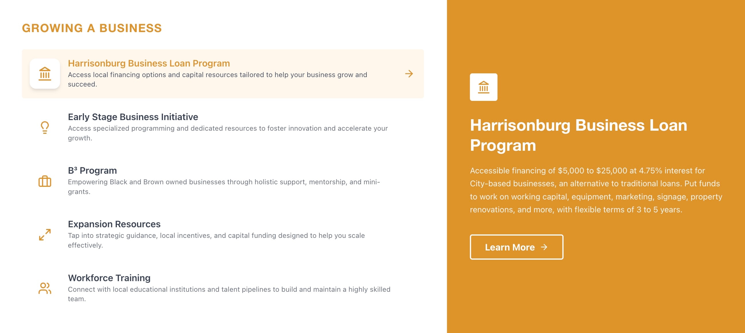 Harrisonburg Business Loan Program resource page highlighting local financing and business-growth programs.