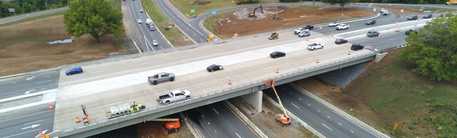 Aerial view of a road-interchange construction project supporting safer, more connected transportation infrastructure.